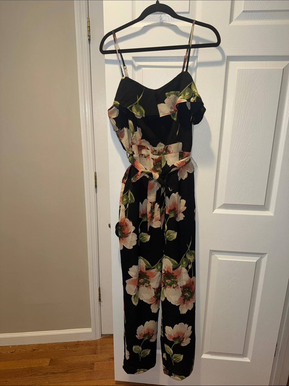 VENUS Black Floral Jumpsuit with Belt